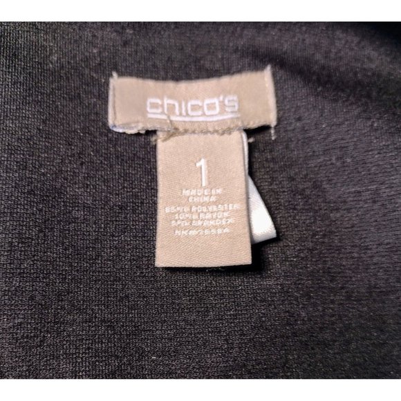 Chicos Ponte Knit Sheath Dress Sz 1 Med Stretch Pockets Black Modest Career 3/4 - Picture 7 of 8